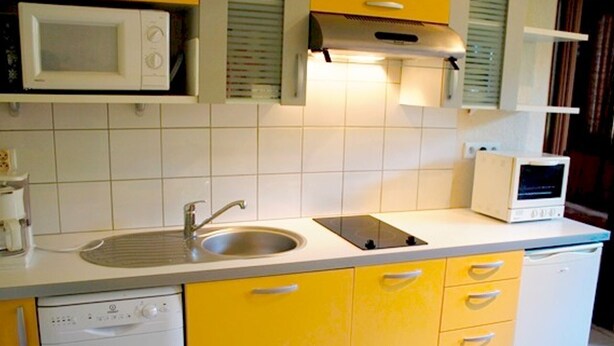 A kitchen with a sink, a microwave, a toaster, and a dishwasher. - Comfort & function, shuttle at doorstep, near center & slopes (Besse-et-Saint-Anastaise-Super Besse)