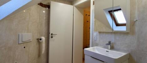 Regadera, secadora de cabello, toallas, jabón