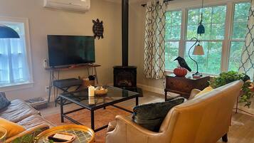 TV connectée, cheminée, chaîne hi-fi