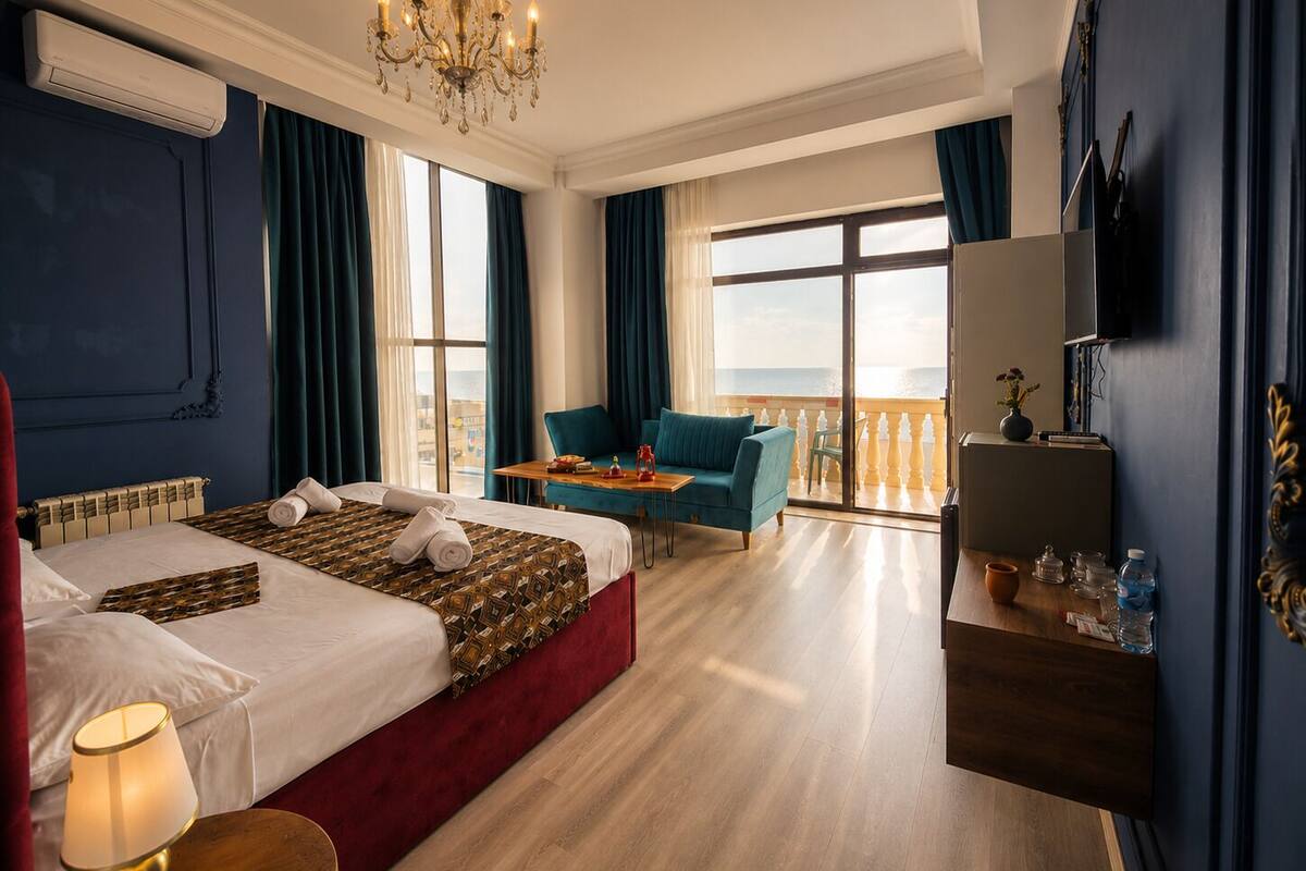 Luxury Δωμάτιο, 1 King Κρεβάτι, Θέα στη Θάλασσα | Κλινοσκεπάσματα υψηλής ποιότητας, πουπουλένια παπλώματα 