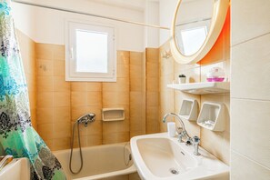 Hair dryer, towels, soap