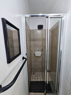 Shower, towels, toilet paper