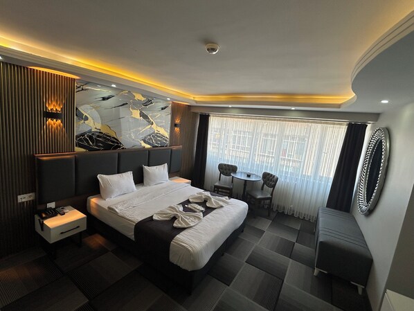 Premium bedding, Select Comfort beds, desk, bed sheets