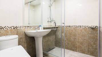 Shower, hair dryer, bidet, towels