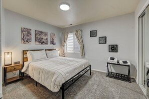 4 bedrooms, desk, iron/ironing board, travel cot