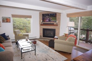 スマートテレビ、暖炉、ステレオ