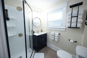 Shower, hair dryer, towels, soap - Home away from home, all of amenities that you wish for.  (Wadsworth)