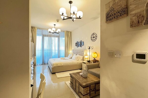 1 bedroom, desk, iron/ironing board, travel cot