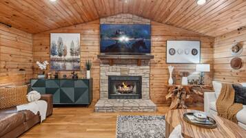 Télévision, cheminée, jeux vidéo, table de tennis de table