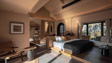 1 soveværelse, dundyner, senge med topmadrasser, gratis minibar