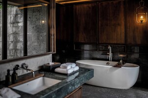 One Bedroom Pool Villa - Saja | Bathroom | Hair dryer, bathrobes, slippers, towels