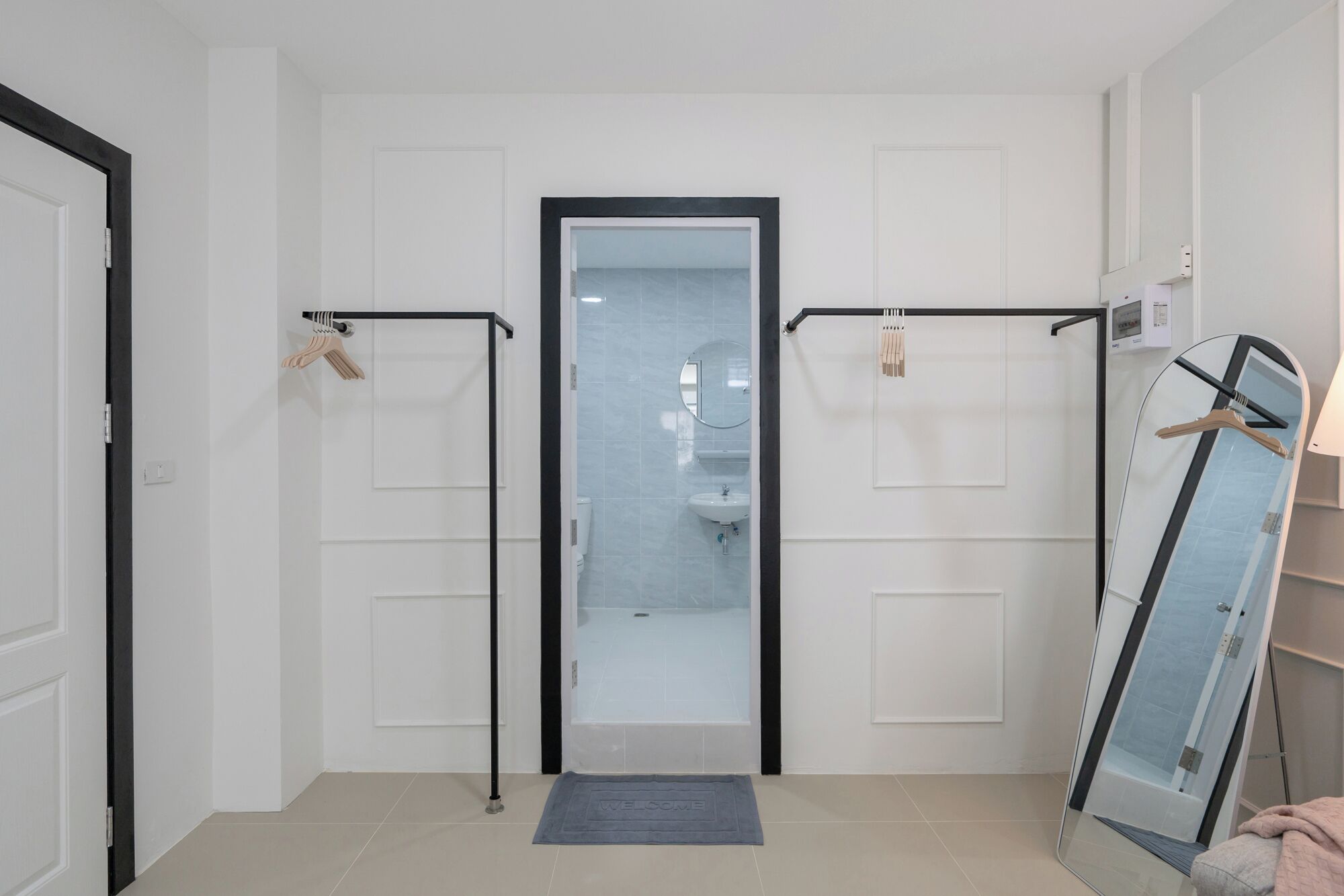 Hair dryer, bidet, towels, soap