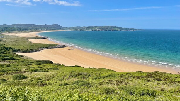 A coastal landscape with a sandy beach, green vegetation, and a clear blue sky. - Chic retreat with a beautiful sea view (Milford)