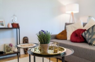 Apartamento Deluxe, balcón | Zona de estar | Una televisión de pantalla plana