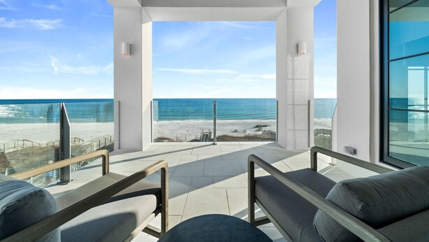 A modern balcony with a view of the beach and ocean. - Casita Bonita at Eleanor Beach (Pensacola)