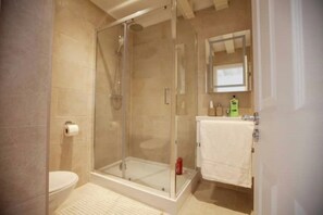 Shower, hair dryer, soap