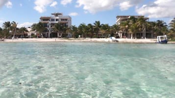 On the beach, white sand