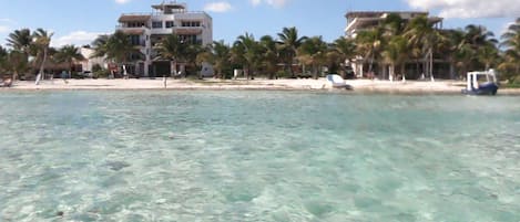 On the beach, white sand