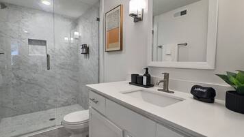 Hair dryer, towels, toilet paper