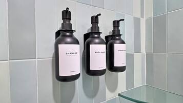 Hair dryer, towels, toilet paper