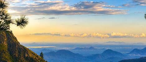 A mountainous landscape with a clear sky.