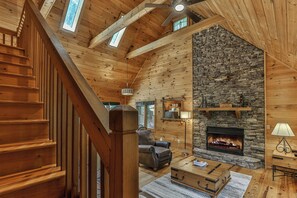 Smart TV, chimenea y libros