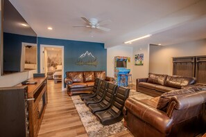 Smart TV, fireplace, video games