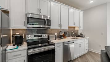 Toaster, cleaning supplies, paper towels