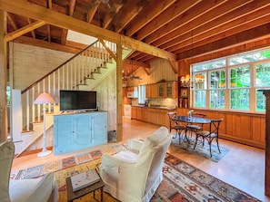 Smart TV, fireplace, video games, books