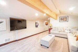 Smart TV, lareira, livros