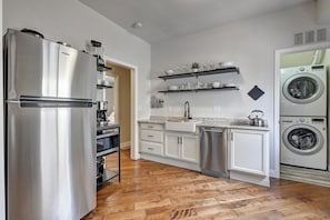 Fridge, microwave, oven, dishwasher