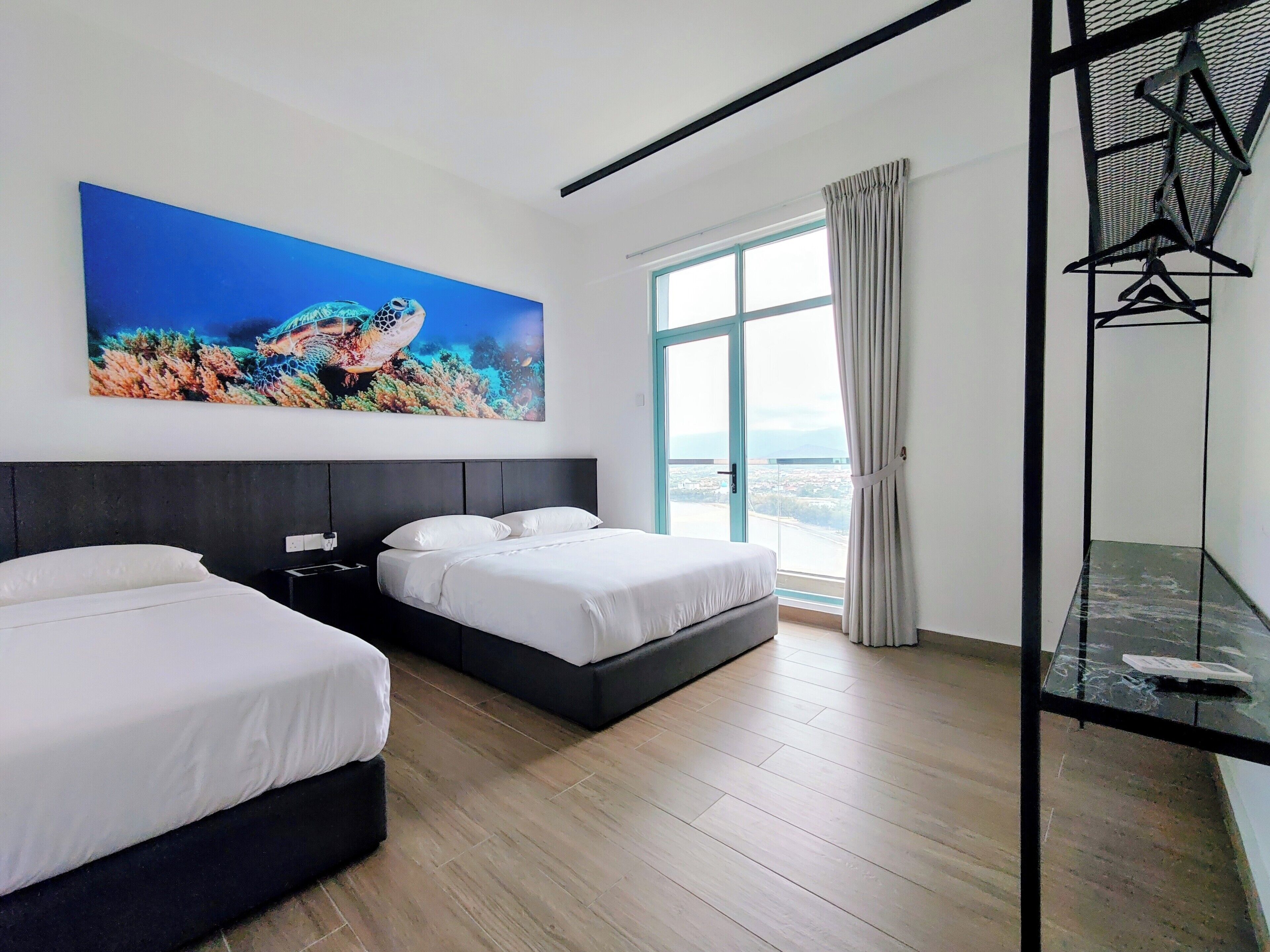 Blackout curtains, free WiFi, bed sheets