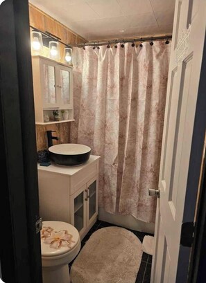 Dusj, hårføner, håndklær og såpe