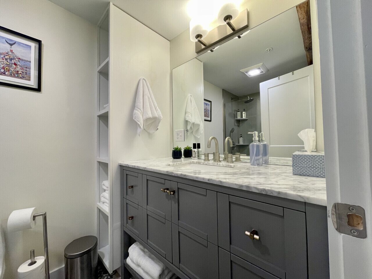 Hair dryer, towels