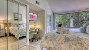 2 bedrooms, desk, iron/ironing board, travel crib