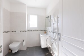 Shower, hair dryer, towels - Apartment 'Cismonte' with Mountain View, Private Terrace and Wi-Fi (Morosaglia)