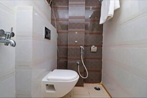 Regadera, toallas, jabón, shampoo 