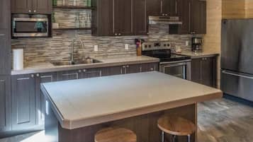 Frigorífico, microondas, horno y placa de cocina