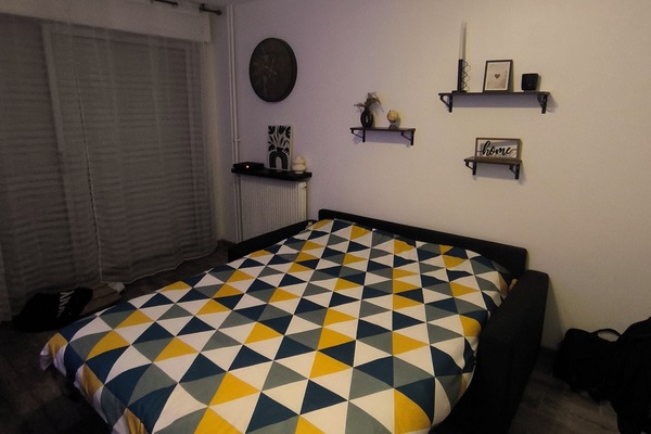 1 chambre, fer et planche à repasser, lit de bébé portatif