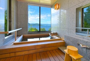 Premium Suite with Cypress Onsen View Bath - Non-Smoking | Bathroom | Hair dryer, slippers, towels - premium-lake-toya (Toyako)