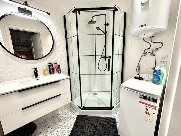 Eco-friendly toiletries, hair dryer, towels, soap