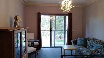 TV, DVD player, books, video library