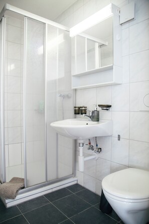 Shower, hair dryer, towels, soap - Nimbuzzz Apartments (Unterseen)