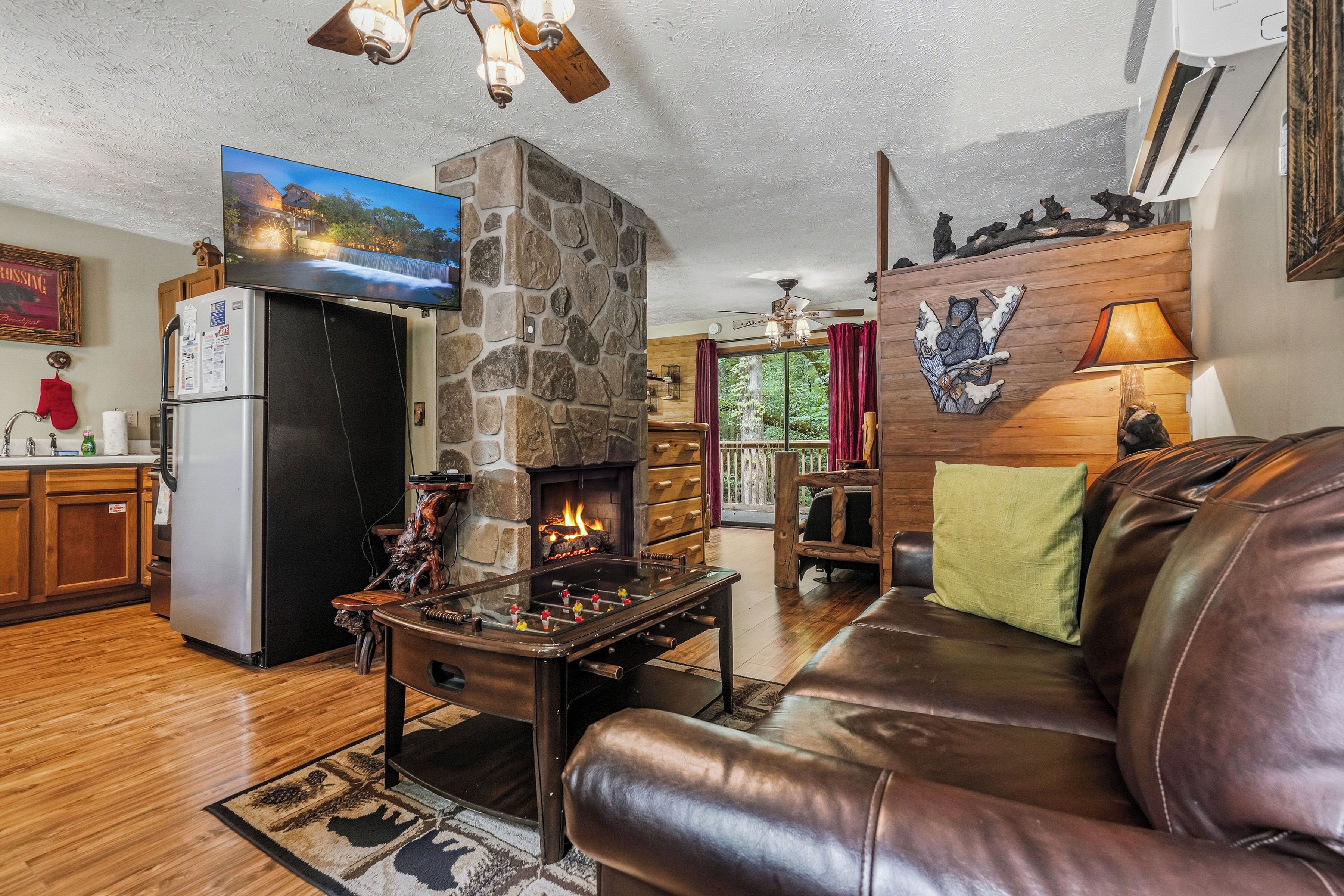 Smart TV, fireplace, video games, foosball