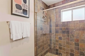 Shower, towels, shampoo