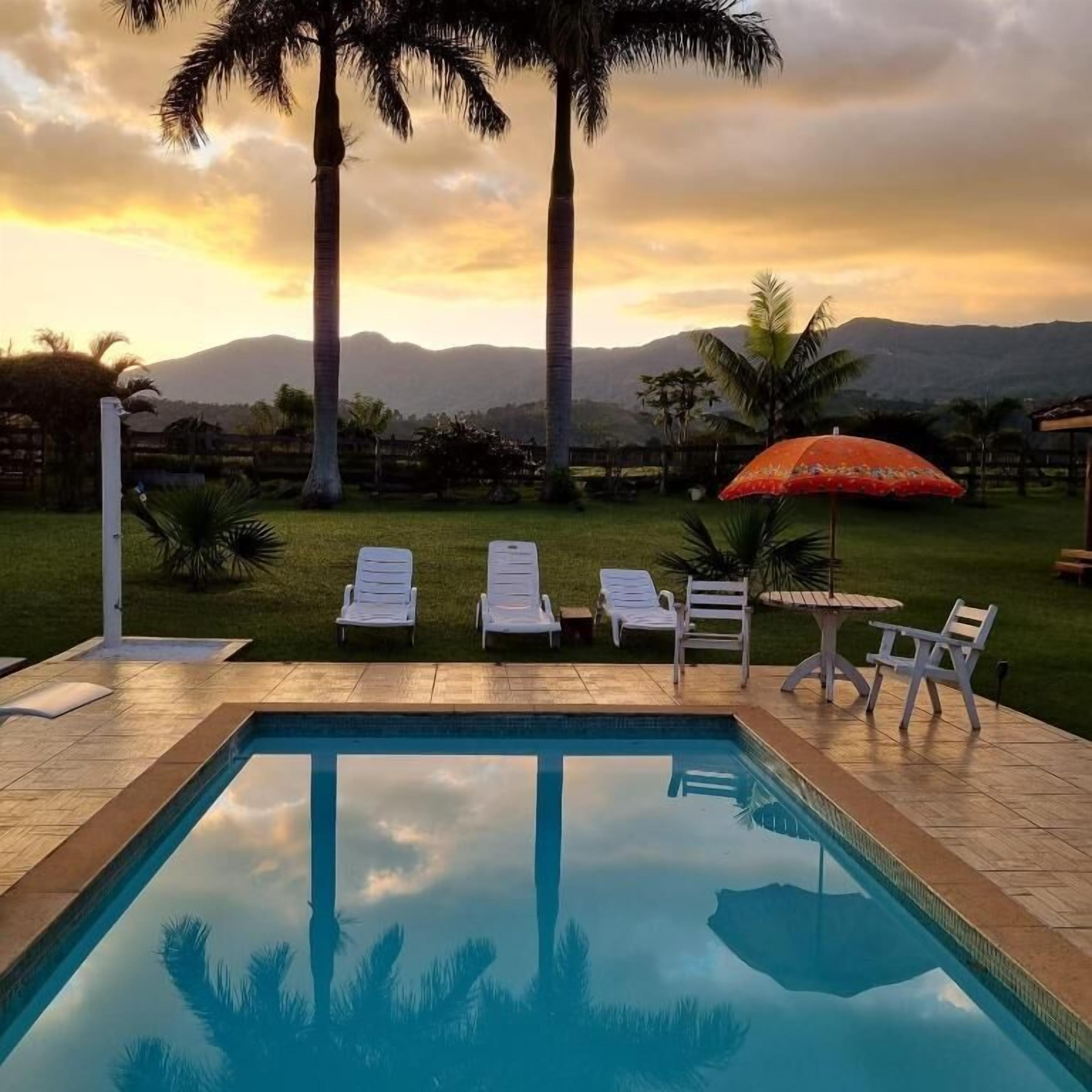 Outdoor pool, pool umbrellas