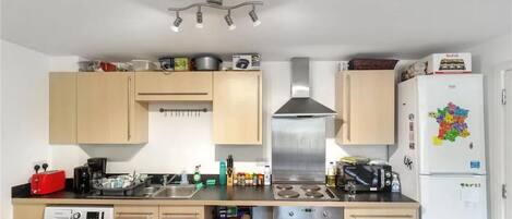 Apartment | Private kitchen | Fridge, microwave, oven, stovetop