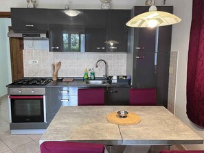 Fridge, oven, stovetop