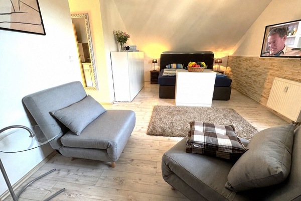 Wohn-/Schlafraum mit TV und Doppelbett (1,80 x 2,00m)
