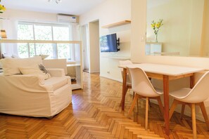 Studio, Balcony, City View | Living area | 43-inch Smart TV with cable channels, Netflix, pay movies